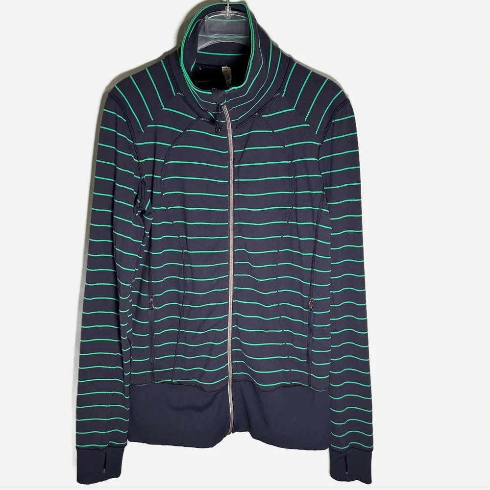 Lululemon Nice Asana Jacket Slalom Stripe Inkwell / Inkwell Navy Women’s size 10 - Picture 2 of 9